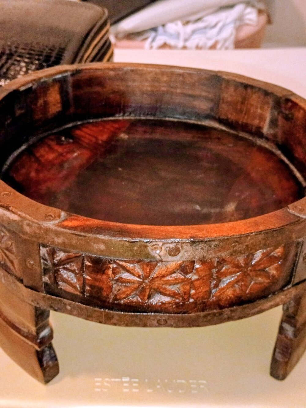 Vintage Antique vintage Indian Carved Grinder Chakki Table